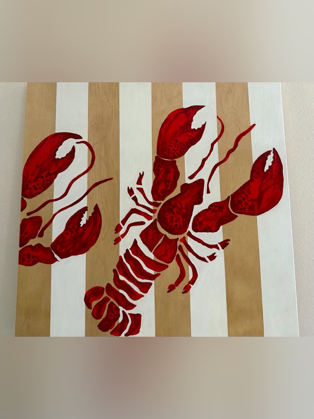 Hand Painted Red Lobster Wall Art Painting - Coastal Home Accent 16” x 16”